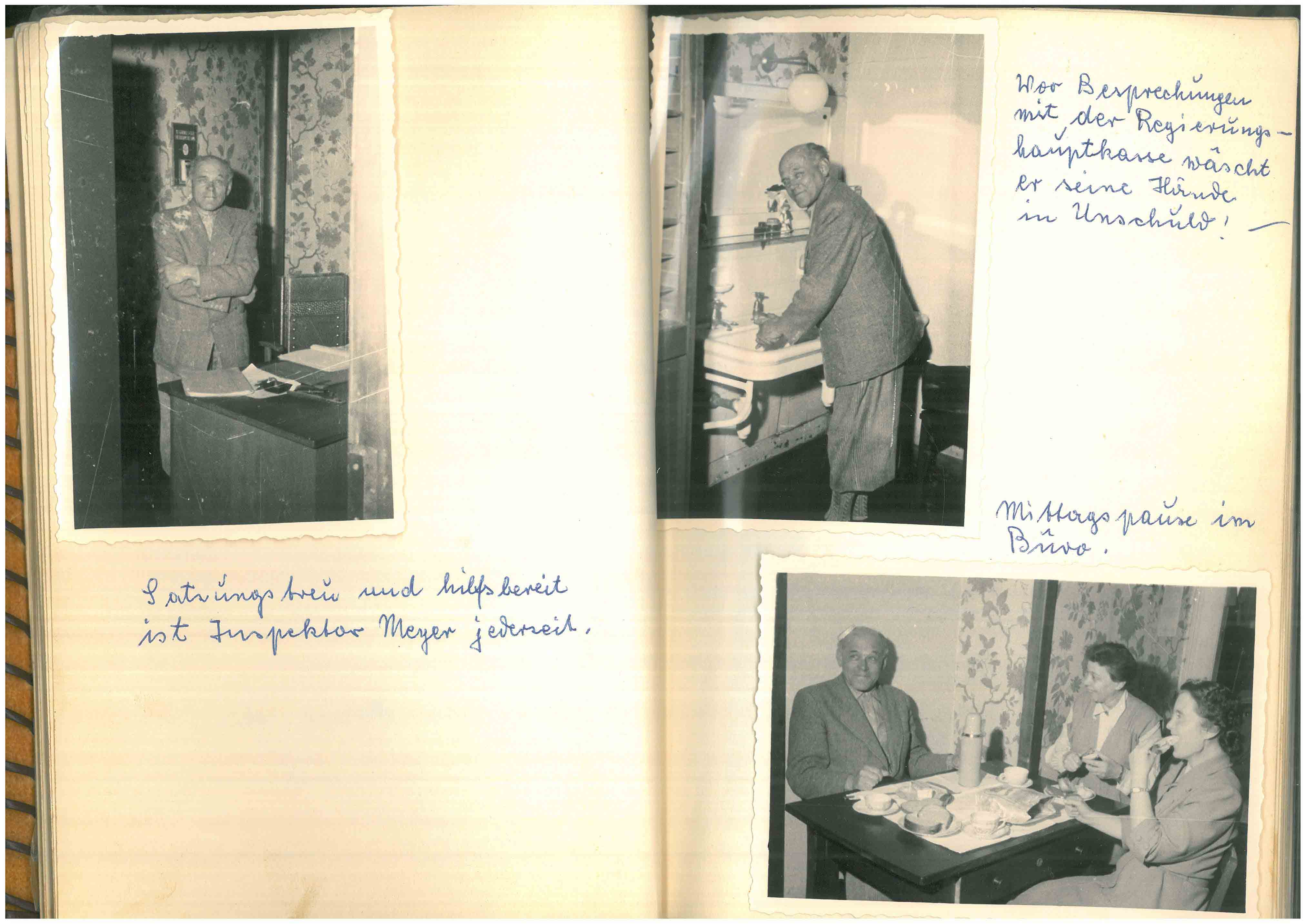 rechts unten Regierungsinspektor Jacobus Meyer mit Hedwig Oberhettinger (Mitte, Sekretariat des Direktors) und Doris Leininger (Sekretariat der Verwaltung)